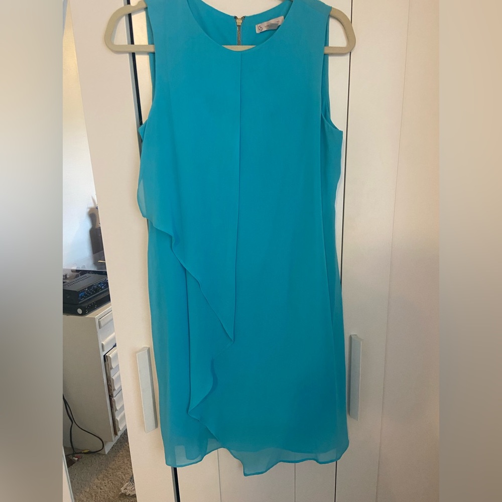 Blue flowy asymmetrical mini dress